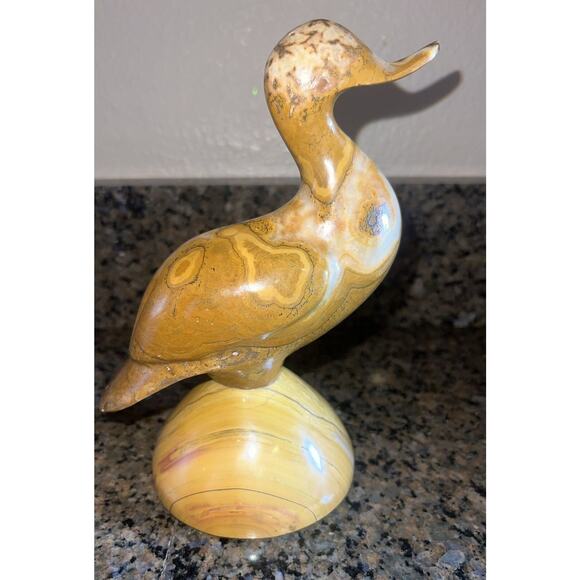 Solid Alabaster Marble Onyx Duck Figurine Hand Carved Brown Honey Swirl HEAVY - Picture 1 of 7